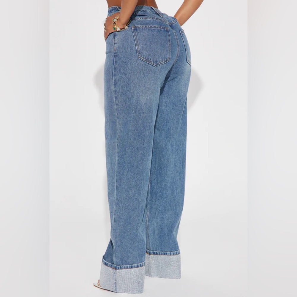 Fashion Nova Classic Turn Over Blue Women's Jeans Size 15 NWT - Picture 3 of 6